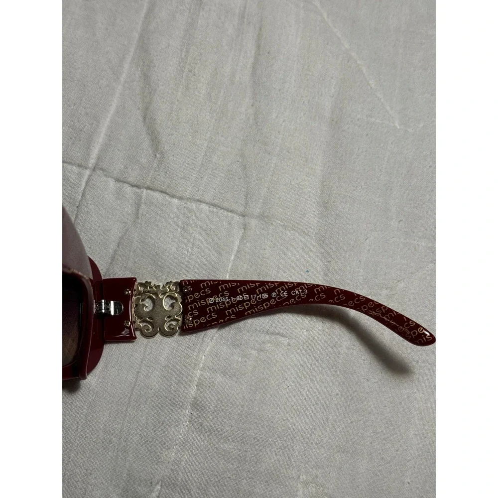 Mispecs Italy Design Red Oversized Sunglasses Gold Filigree Y2K Maroon 2000s